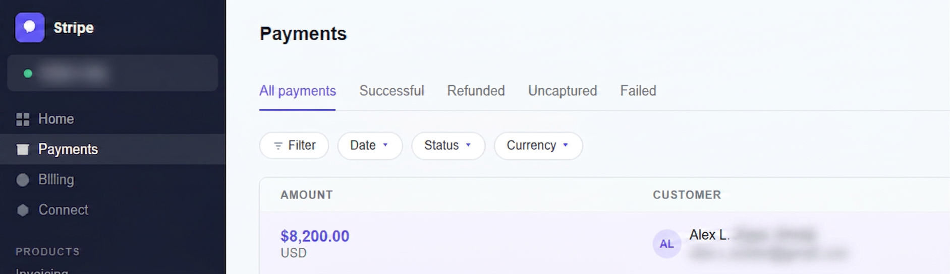 Diana Kim Stripe payout — $8,200 deposited